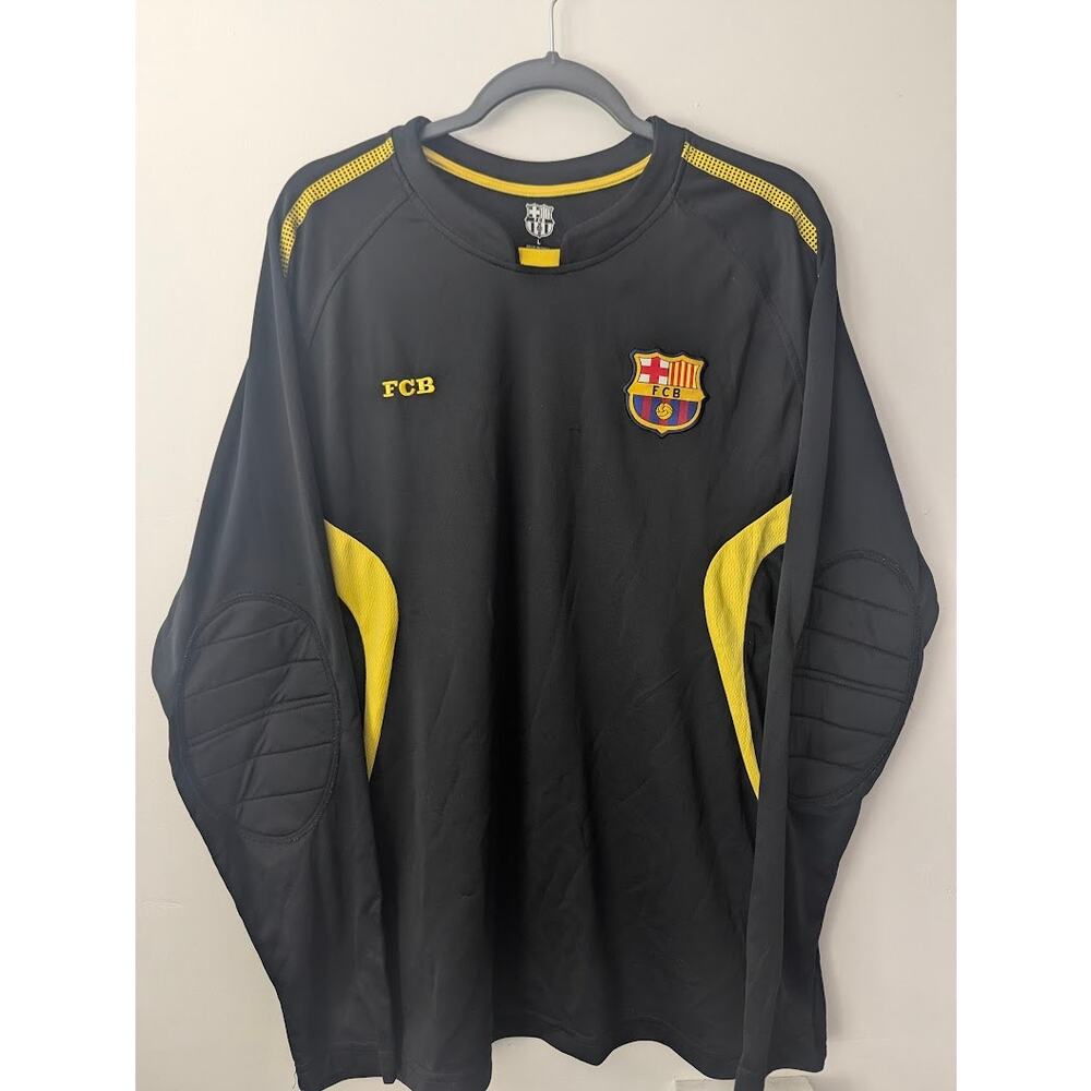 FC Barcelona Goalkeeper Jersey Men’s Large Black Yellow Long Sleeve Soccer Shirt